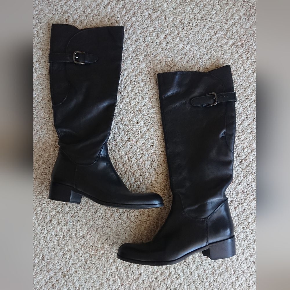 Sesto Meucci Black Leather Knee-High Riding Boots size 37.5